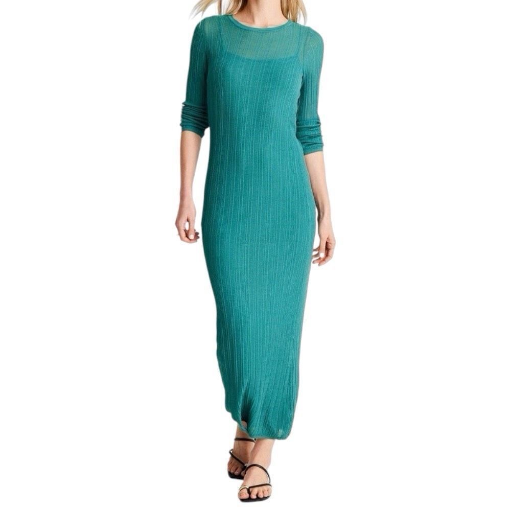 NEW Future Collective Jenny K. Lopez Teal Long Sleeve Sheer Midi Dress XXS